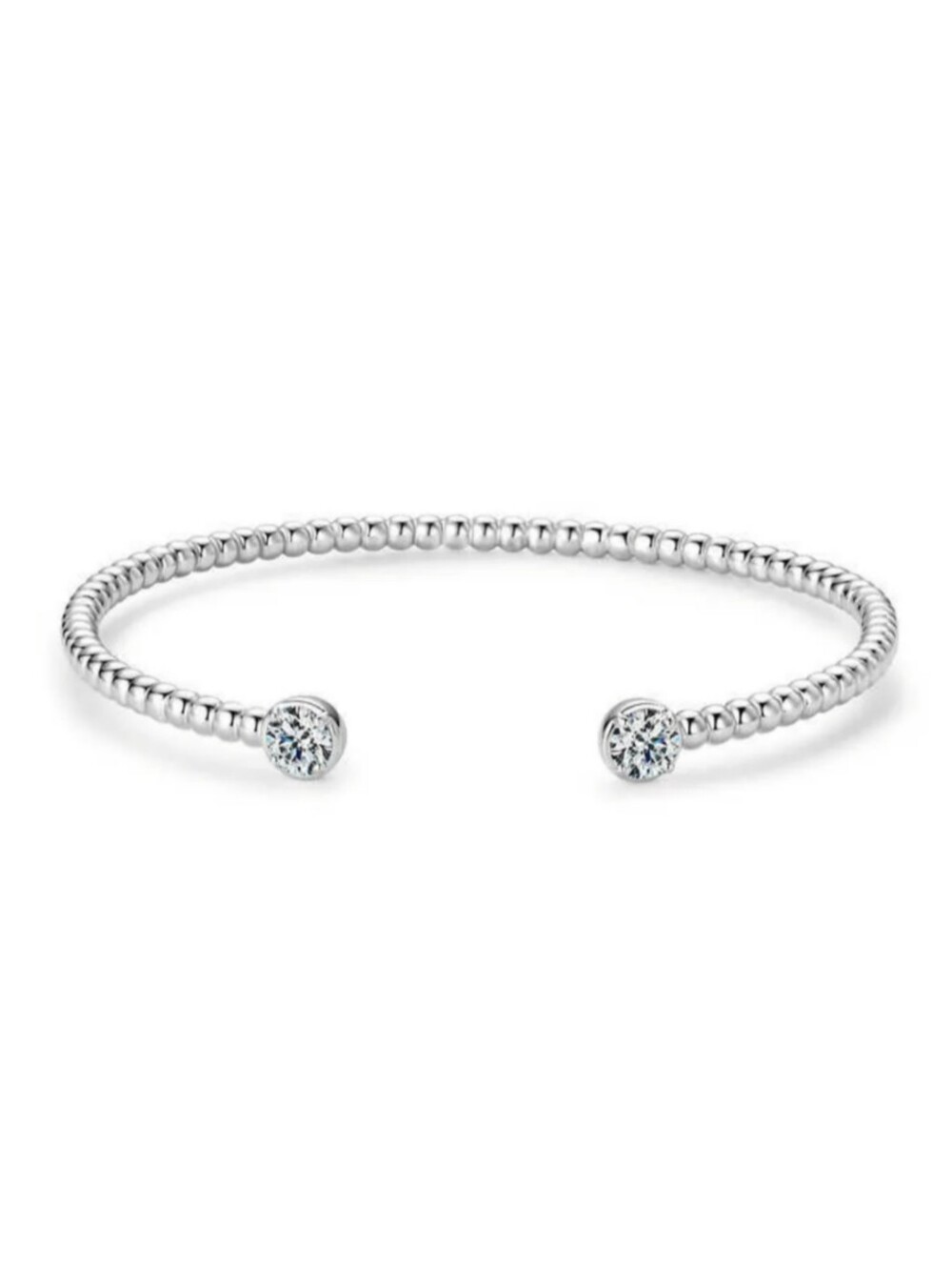 Sterling Silver 1ct Moissanite Diamond Beaded Cuff Bracelet
